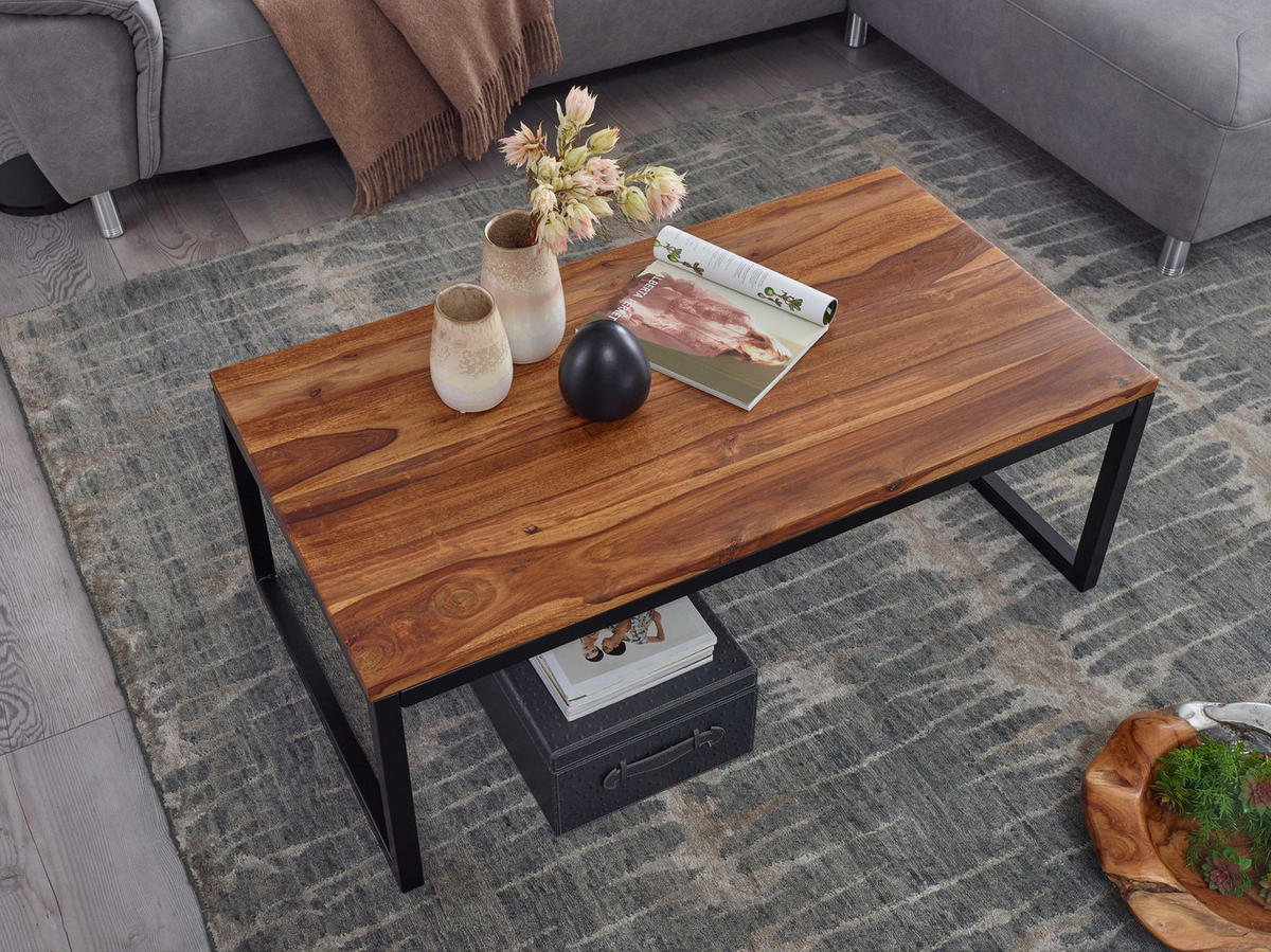COUCHTISCH Industrie-Stil in Sheesham-Holz massiv, Unikat mit einzigartiger Maserung - Schwarz/Braun, Holz/Metall (60/110/40cm) - KADIMA DESIGN