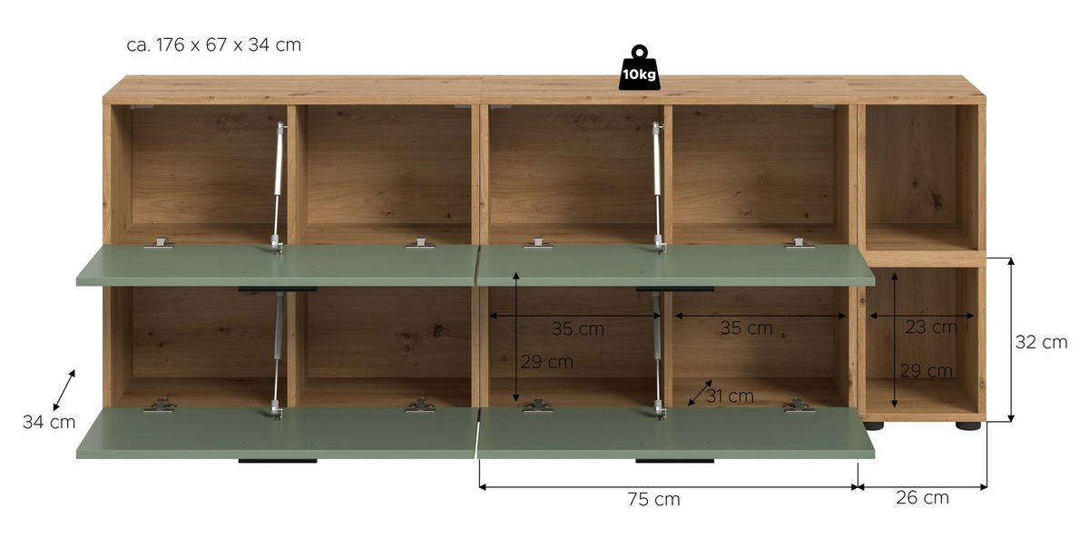 WOHNWAND Primo (B/H/T: ca. 176/67/34 cm) in Artisan Oak /Smoke Green - Eiche Artisan, Holzwerkstoff (176/67/34cm)