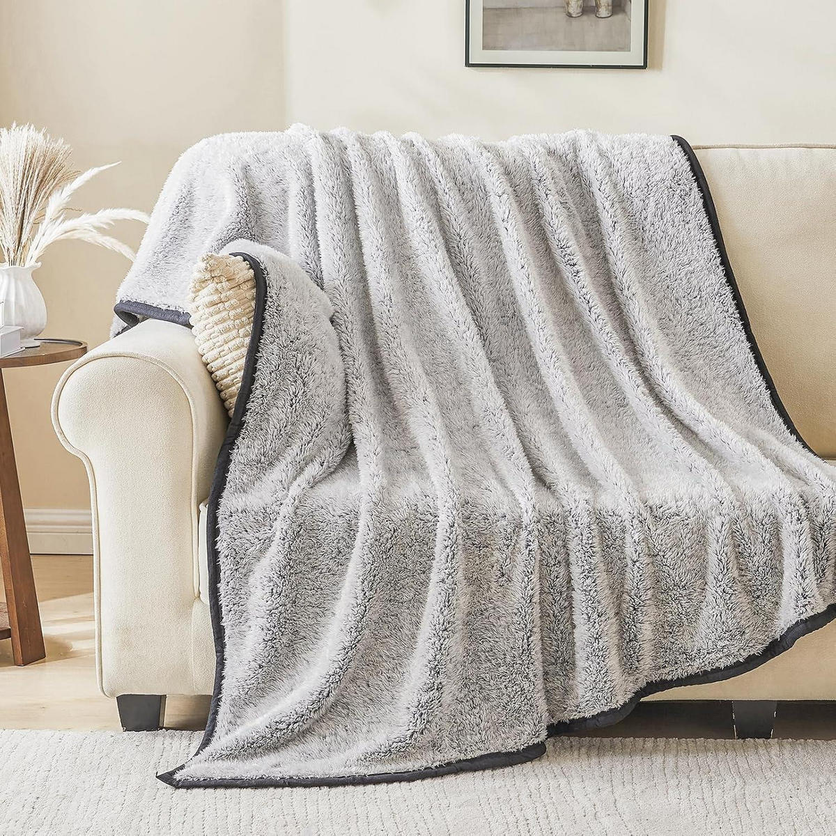 KUSCHELDECKE Sherpa Wendbar 228 x 228 cm Schwarz - Grau, Textil (228/228cm)