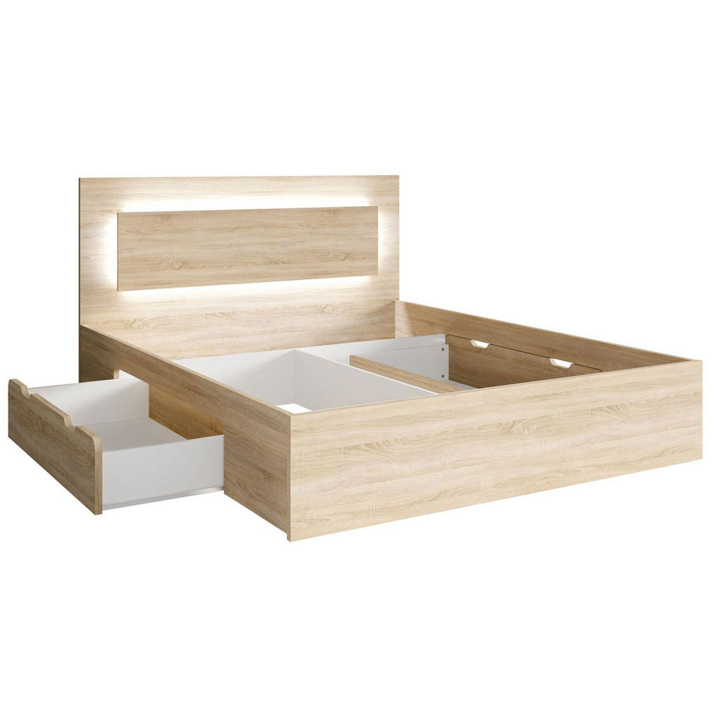 Thumbnail - Feldmann-Wohnen Doppelbett, Sonoma Eiche, Holz, 2 Schubladen, Rechteckig, 200x140 cm, Schlafzimmer, Betten