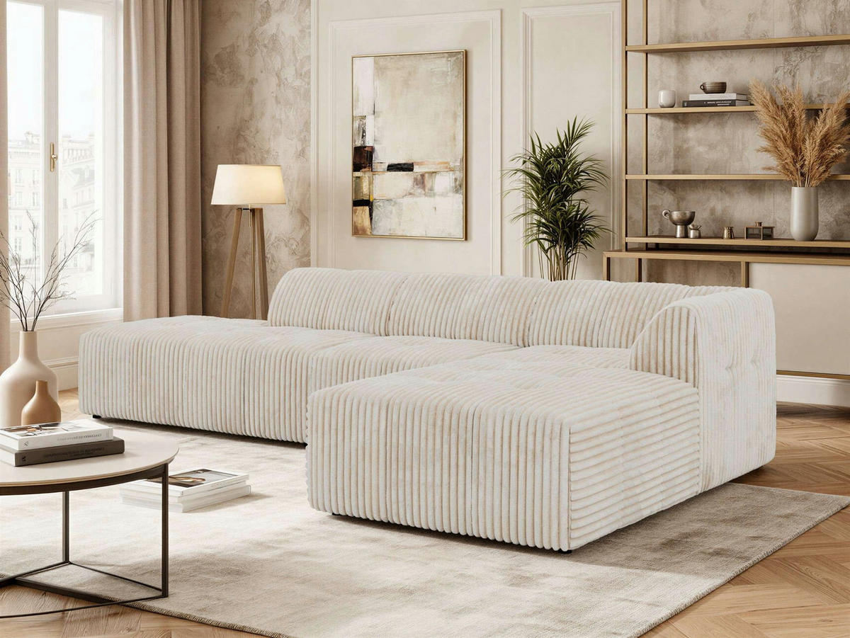 ECKSOFA GRIDA 3M L Beige Cord - Rechts - Beige/Creme, Kunststoff/Textil (176/335cm) - MKS