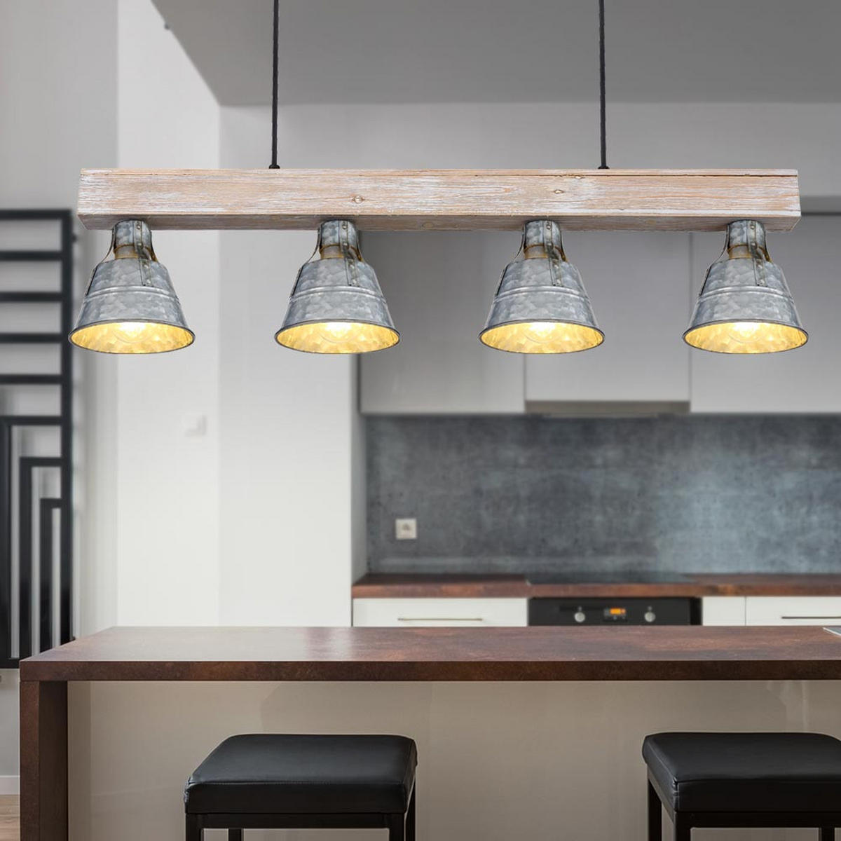 HÄNGELEUCHTE GÜNTHER Silber - Silberfarben, Holz (85/14/85cm) - Globo Lighting