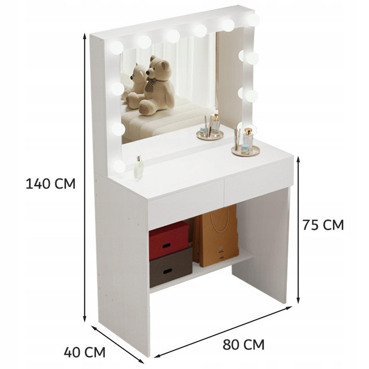 FRISIERTISCH, Weiß, 80/140/40 cm - Weiß, Holzwerkstoff (80/140/40cm)