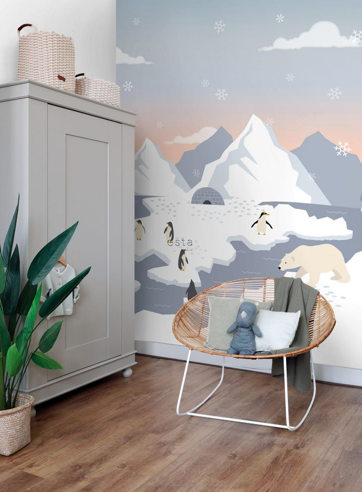 FOTOTAPETE Eisbären, Pinguine und Robben im Schnee 250 x 279 cm - Blau, Papier (250/279cm) - ESTAhome