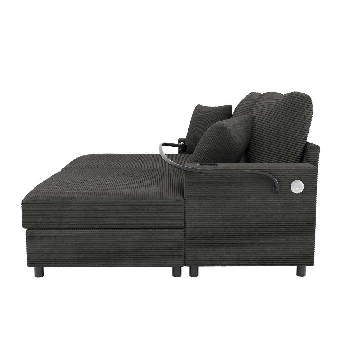 2-SITZER Schlafsofa Cord mit USB-Anschluss und Getränkehaltern Grau 163/140/82 cm - Grau, Textil (140/82/163cm) - Redom