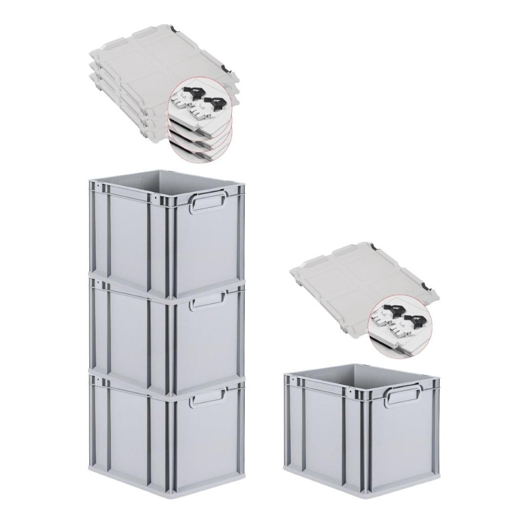 EUROBOX 4x Nextgen Economy Mit Scharnierdeckel Grau/Schwarz Griffe Geschlossen - Schwarz, Kunststoff (30/32/40cm) - PROREGAL