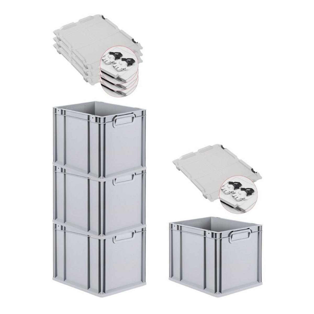 EUROBOX 4x Nextgen Economy Mit Scharnierdeckel Grau/Schwarz Griffe Geschlossen - Schwarz, Kunststoff (30/32/40cm) - PROREGAL