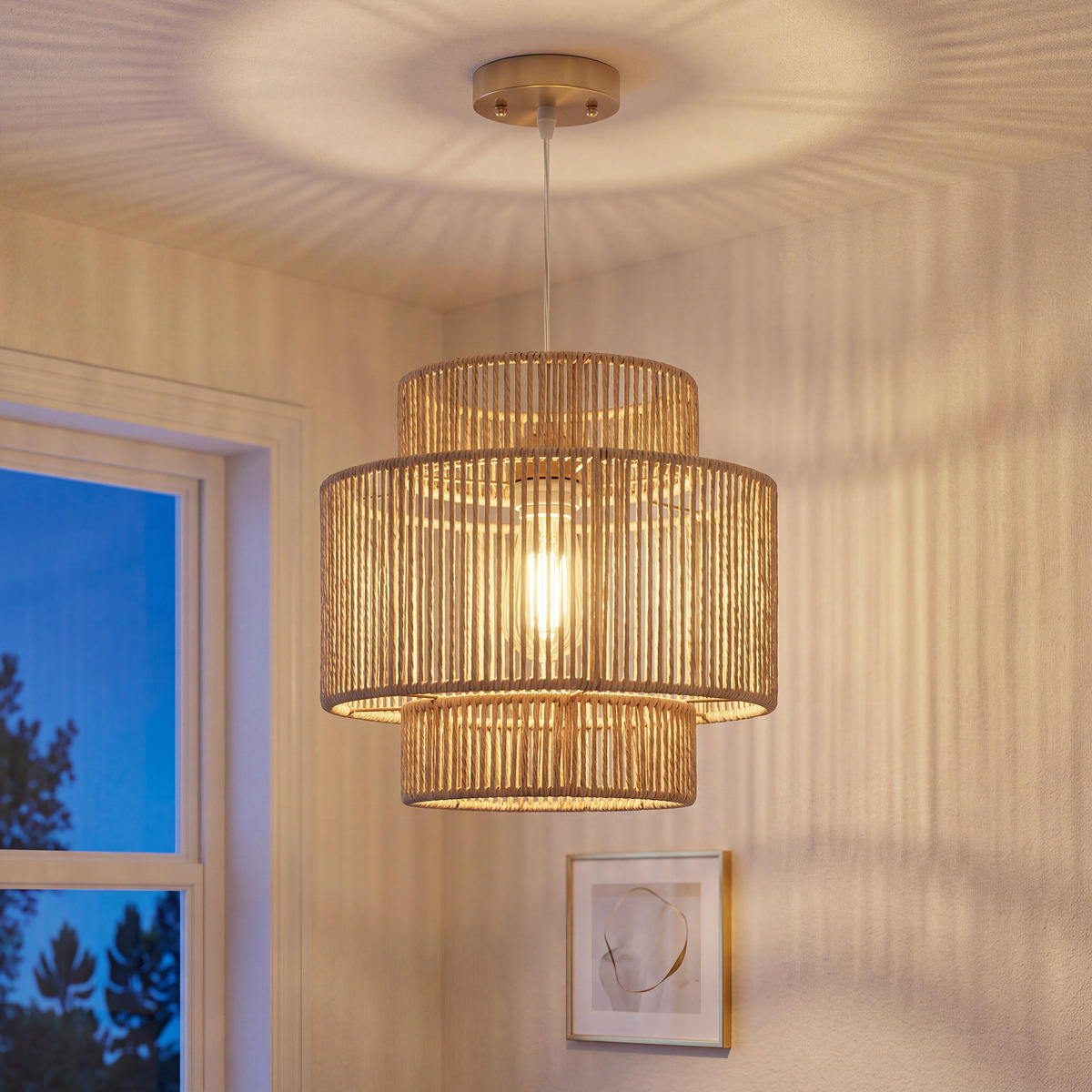 PENDELLEUCHTE Hängelampe mit E27 Fassung, Boho-Stil für Küche Hellbraun - Braun, Metall (30/30/30cm) - HOMCOM