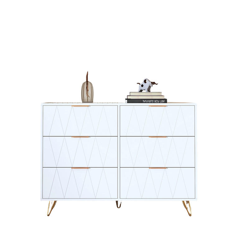 VIT byrå med 6 lådor och präglat diamantmönster - Vit, Träbaserade material (34/72.5/100cm) - SHOPENTRA