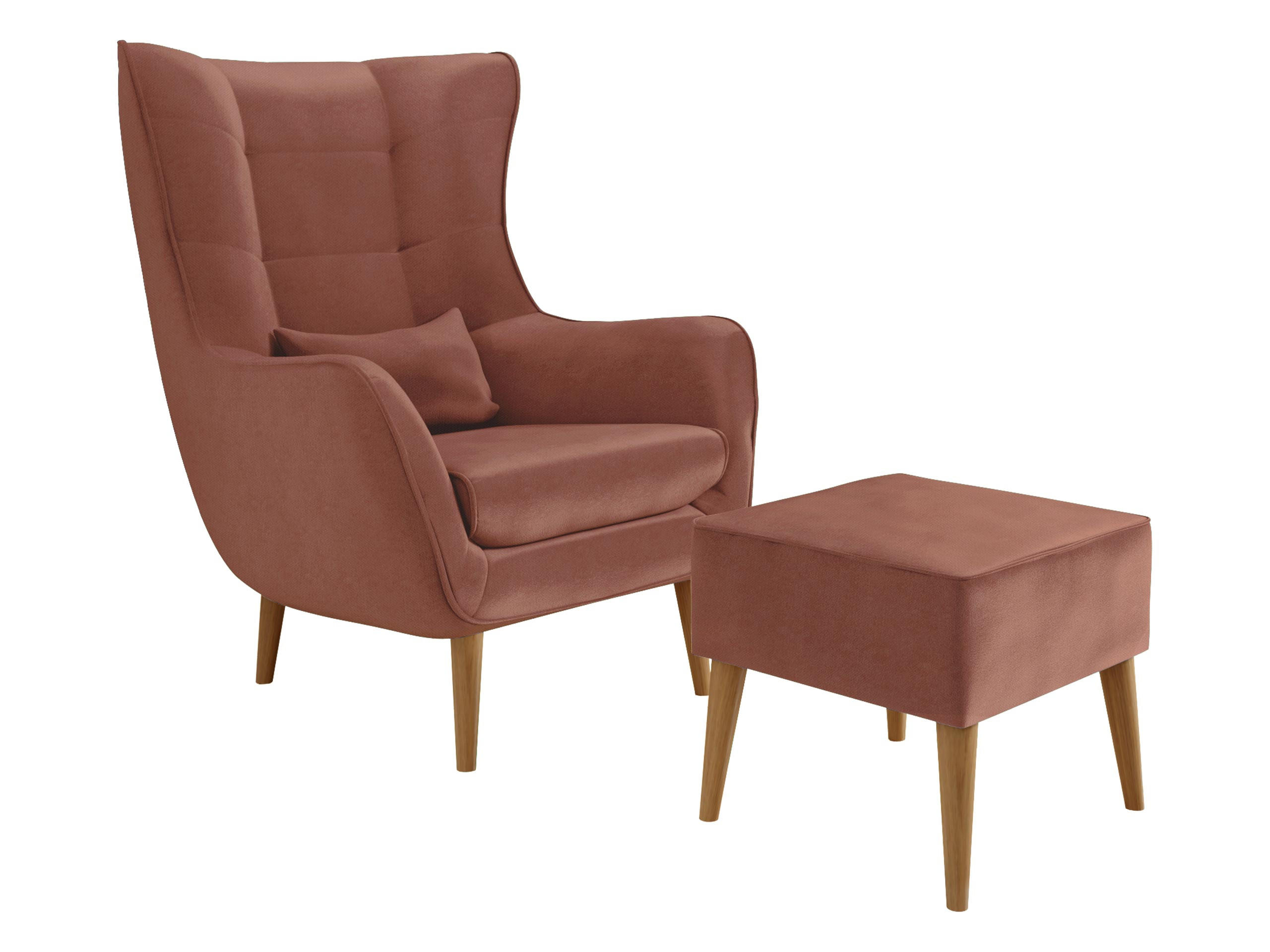 SESSEL Estjano mit Fußbank - Beige/Rosa, Holz (80/106/95cm) - MIRJAN24