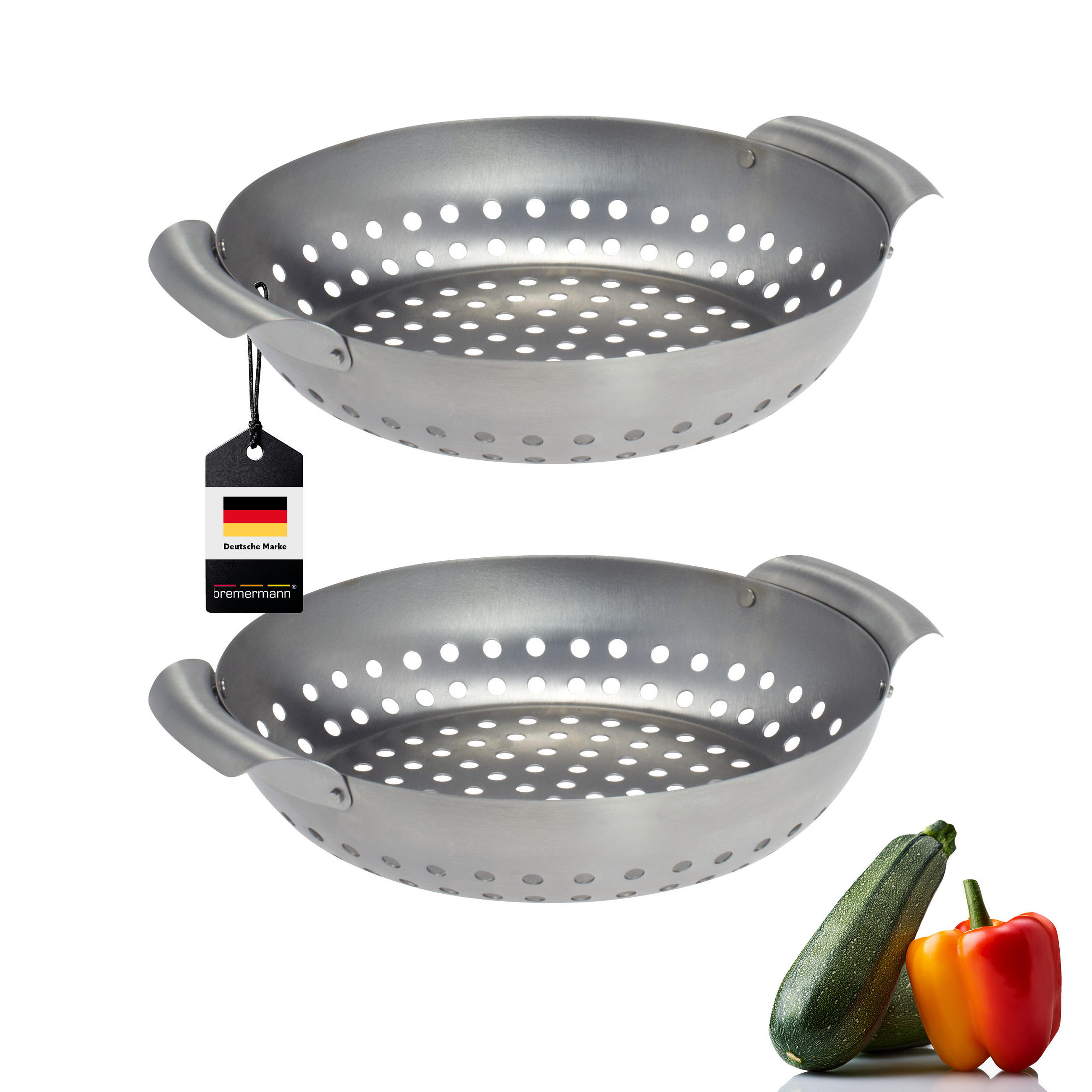 GRILLKORB 2er-Set, silber, Edelstahl - Edelstahlfarben, Metall (22.5/27/6cm) - bremermann
