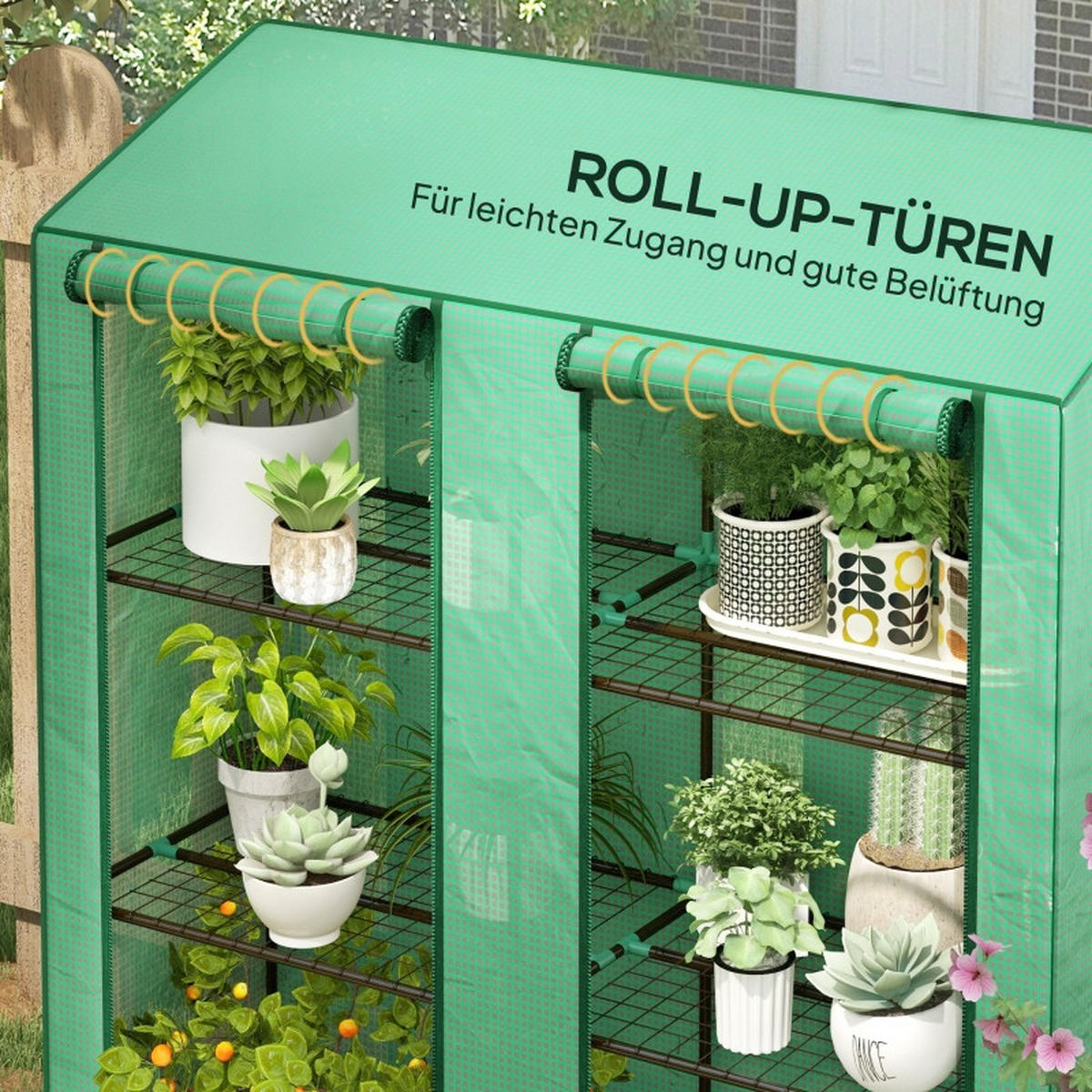 GEWÄCHSHAUS aus Stahl 143x46x141/151 cm in Grün mit 2 Rolltüren - Grün, Metall (46/151/143cm) - Modfu