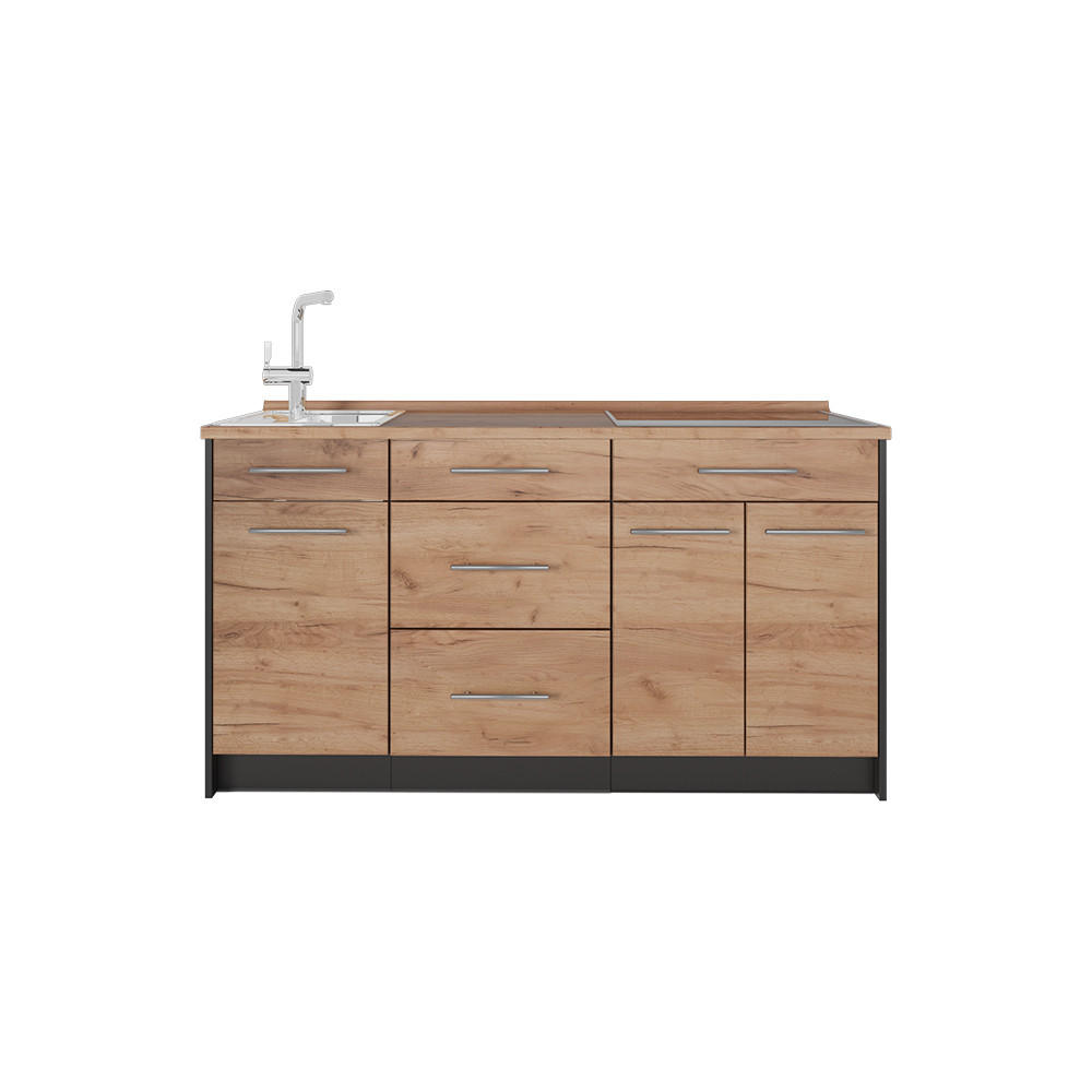 KÜCHENBLOCK Fame-Line, Goldkraft Eiche/Anthrazit, 150 cm, AP Eiche - Honigeiche/Anthrazit, Holzwerkstoff (150/82/60cm) - Vicco