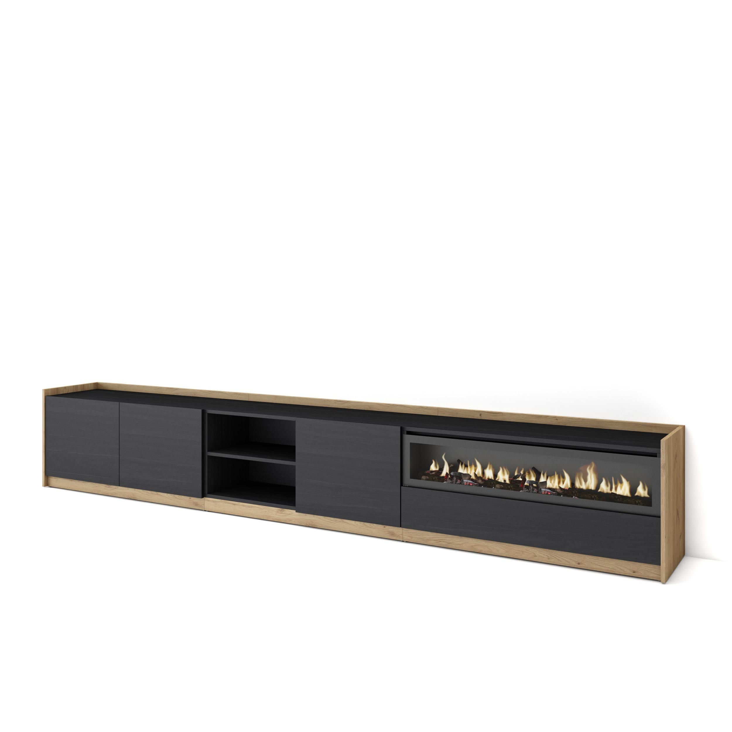 TV-SCHRANK, Lowboard, Schwarz Eiche, Elektrokamin, 310/37/50cm - Schwarz, Holzwerkstoff (310/50/37cm) - Skraut Home