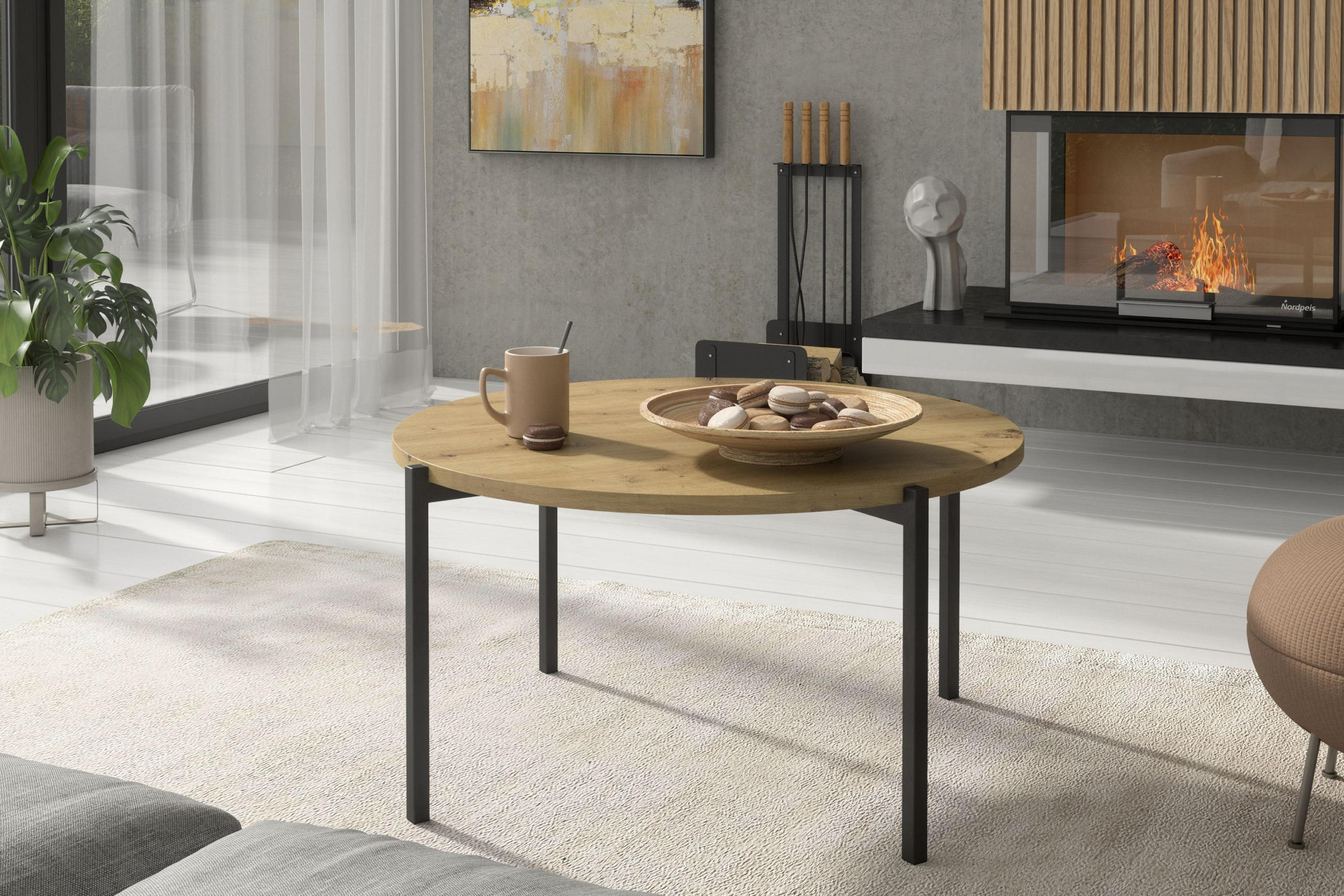 COUCHTISCH GERIS mit Metallfüßen, Spanplatte, dunkebraun - Schwarz/Braun, Holz/Metall (85/85/43cm) - KONSIMO®