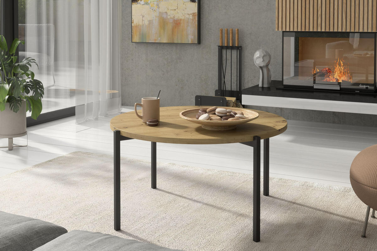 COUCHTISCH GERIS mit Metallfüßen, Spanplatte, dunkebraun - Schwarz/Braun, Holz/Metall (85/85/43cm) - KONSIMO®