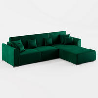 ECKSOFA LUMO L Rechts Dunkelgrün Velours-Stoff mit Schlaffunktion und Bettkasten - Dunkelgrün, Textil (293/195cm) - Barchello