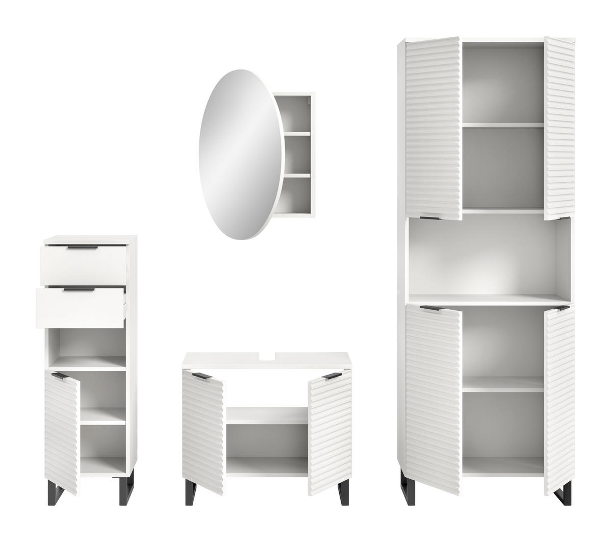BADKOMBINATION 4tlg. Riff Bad in weiß Nachbildung - modernes Design - B/H/T: 105x193x34 cm - Weiß, Holzwerkstoff (105/193/34cm)