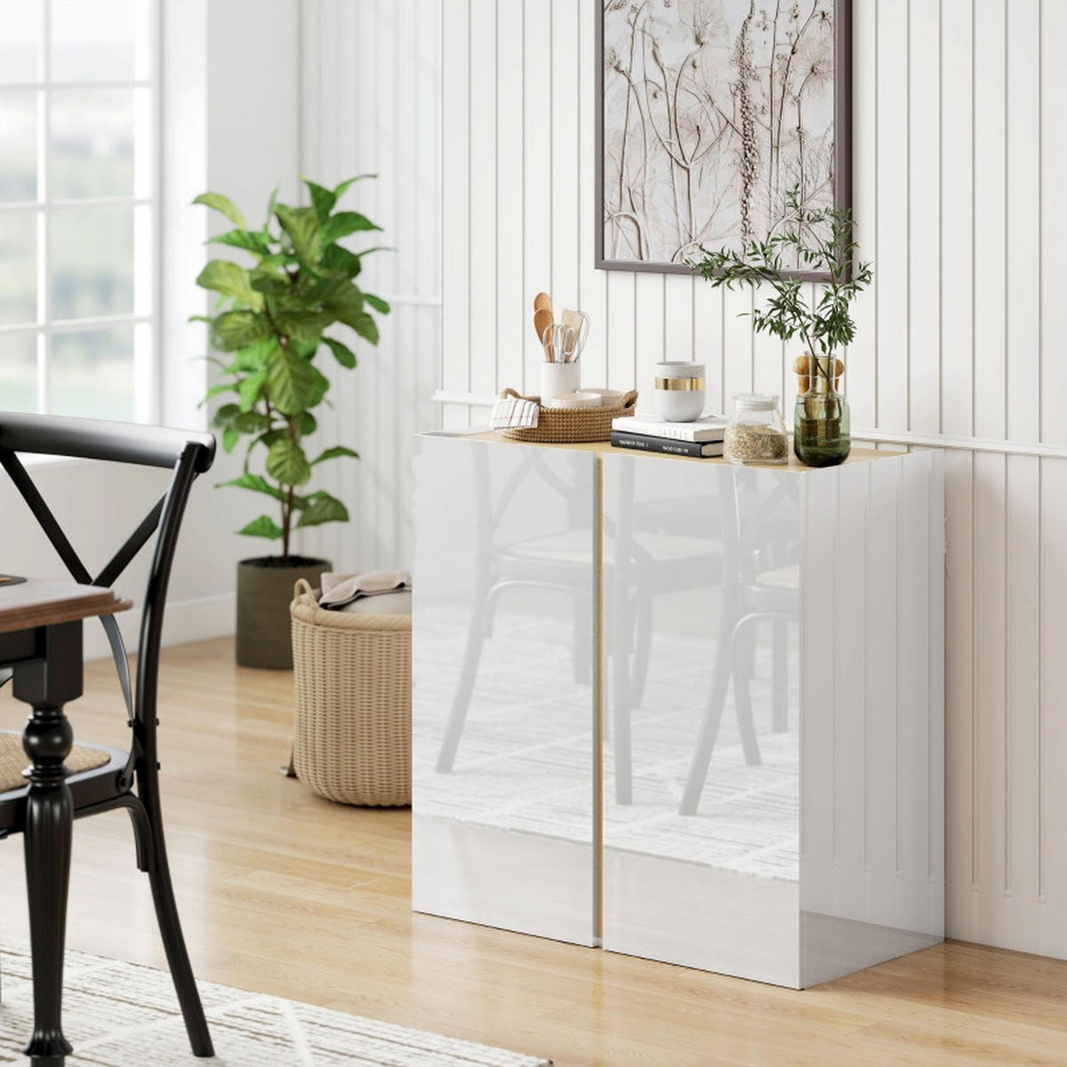 SIDEBOARD 80/40/80 cm in Weiß Hochglanz mit Soft-Close-Türen - Weiß, Holz (80/80/40cm) - BEAOK