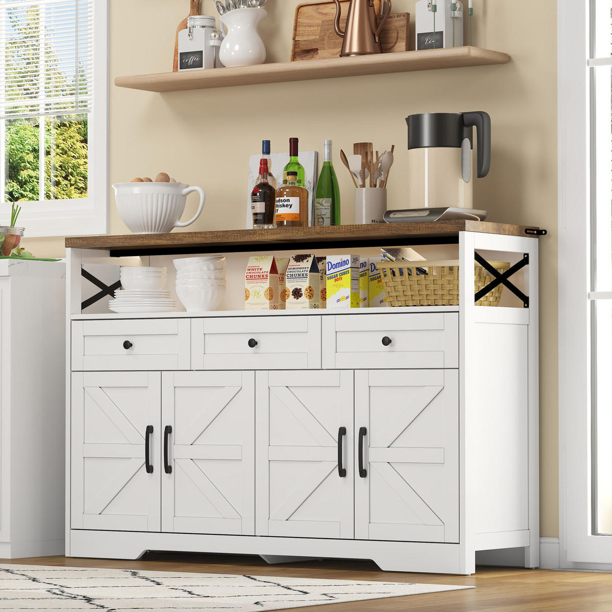 SIDEBOARD 140/35/95 cm aus MDF mit 3 Schubladen und 2 Türen Braun/Weiß - Braun, Holzwerkstoff (140/95/35cm) - Modenvie
