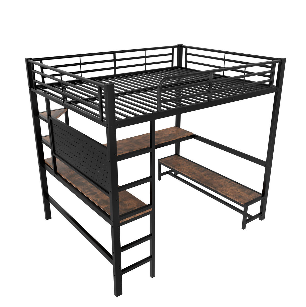 HOCHBETT 140/200 cm aus Metall mit Schreibtisch, LED-Leiste, Schwarz - Schwarz, Metall (140/200cm) - OKMYHOME