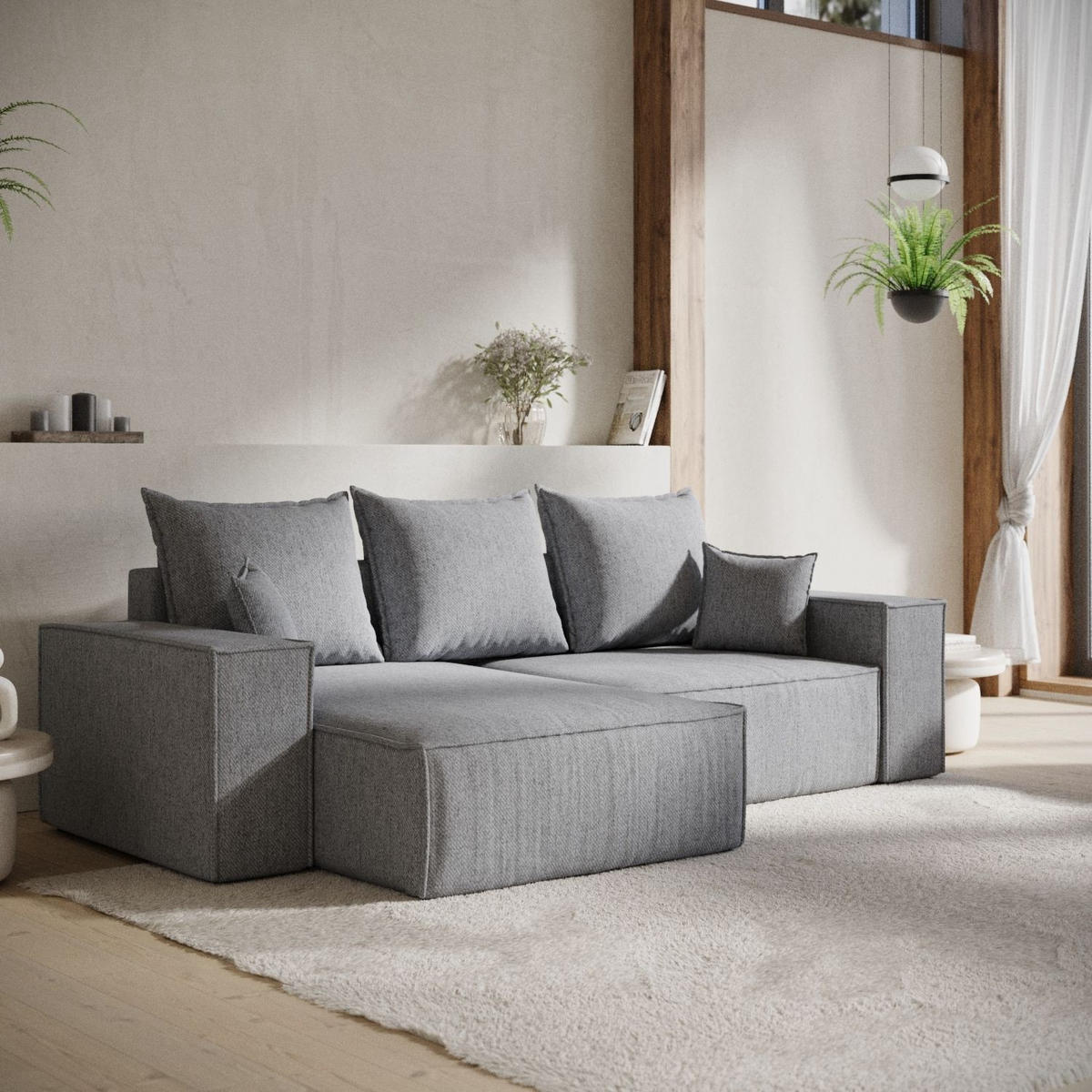 ECKSOFA SENSO mit Schlaffunktion Grau im Neve Stoff - Schwarz/Grau, Holz/Holzwerkstoff (255/148cm) - AltaBeds