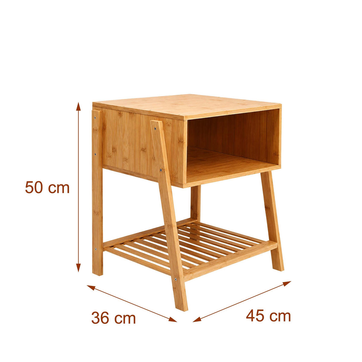 NOČNÝ STOLÍK prírodná bambus otvorená priehradka - svetlohnedá, drevo (45/50/36cm) - Relaxdays