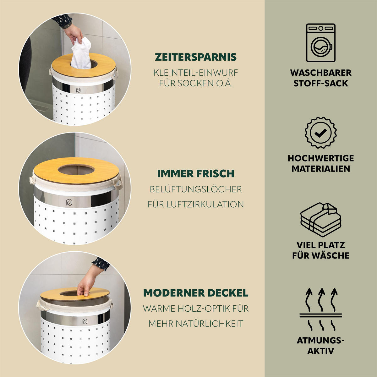 WÄSCHETONNE 50 Liter, weiß - Weiß, Metall (35.5/57.5/35.5cm) - eluno