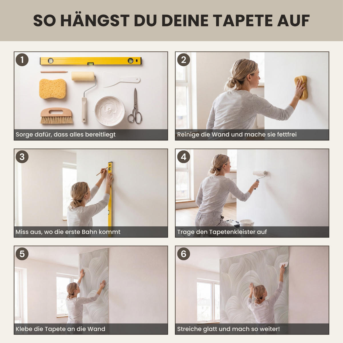 TAPETE - Lines - Ventilator - Beige - 400x200 cm - Creme, Papier (400/200cm) - OnlyWow