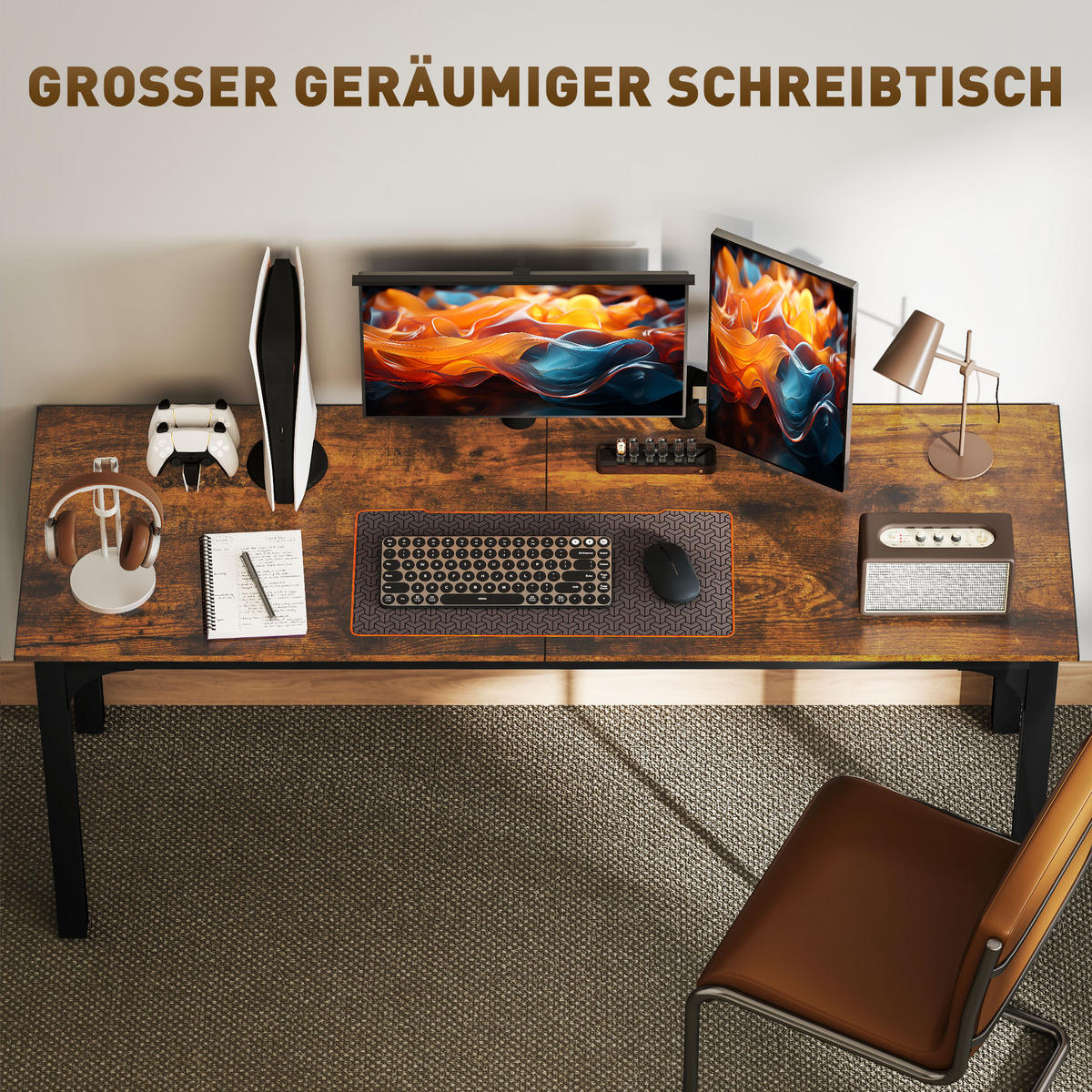 SCHREIBTISCH Computertisch Bürotisch mit Industrie-Design, Stahlgestell Braun - Schwarz/Braun, Holzwerkstoff/Metall (180/60/75cm) - HOMCOM