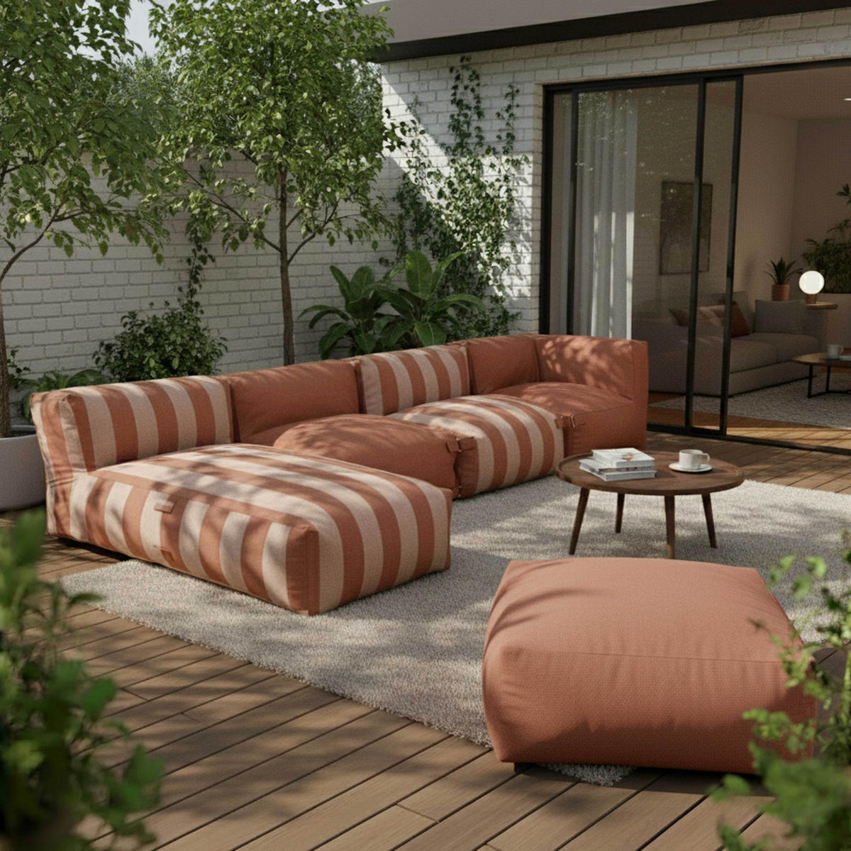 GARTENSOFA mit 5 Sitzplätzen, Terrakotta - Terracotta, Textil (85/65/160cm) - Oviala