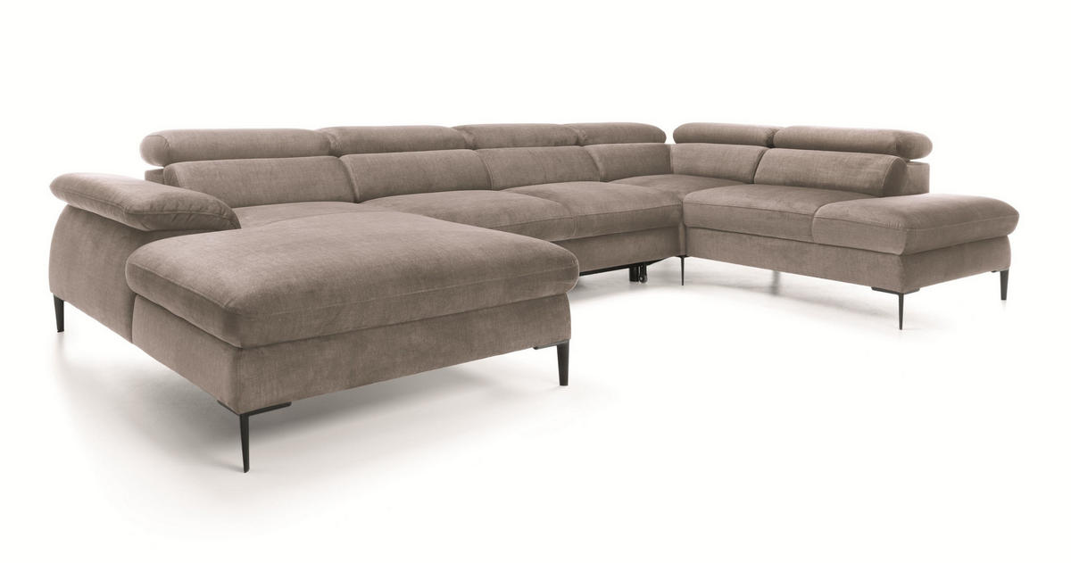 WOHNLANDSCHAFT MESTO Braun Velours-Stoff mit Schlaffunktion - Braun, Holz (353/94/182cm) - MASSENO