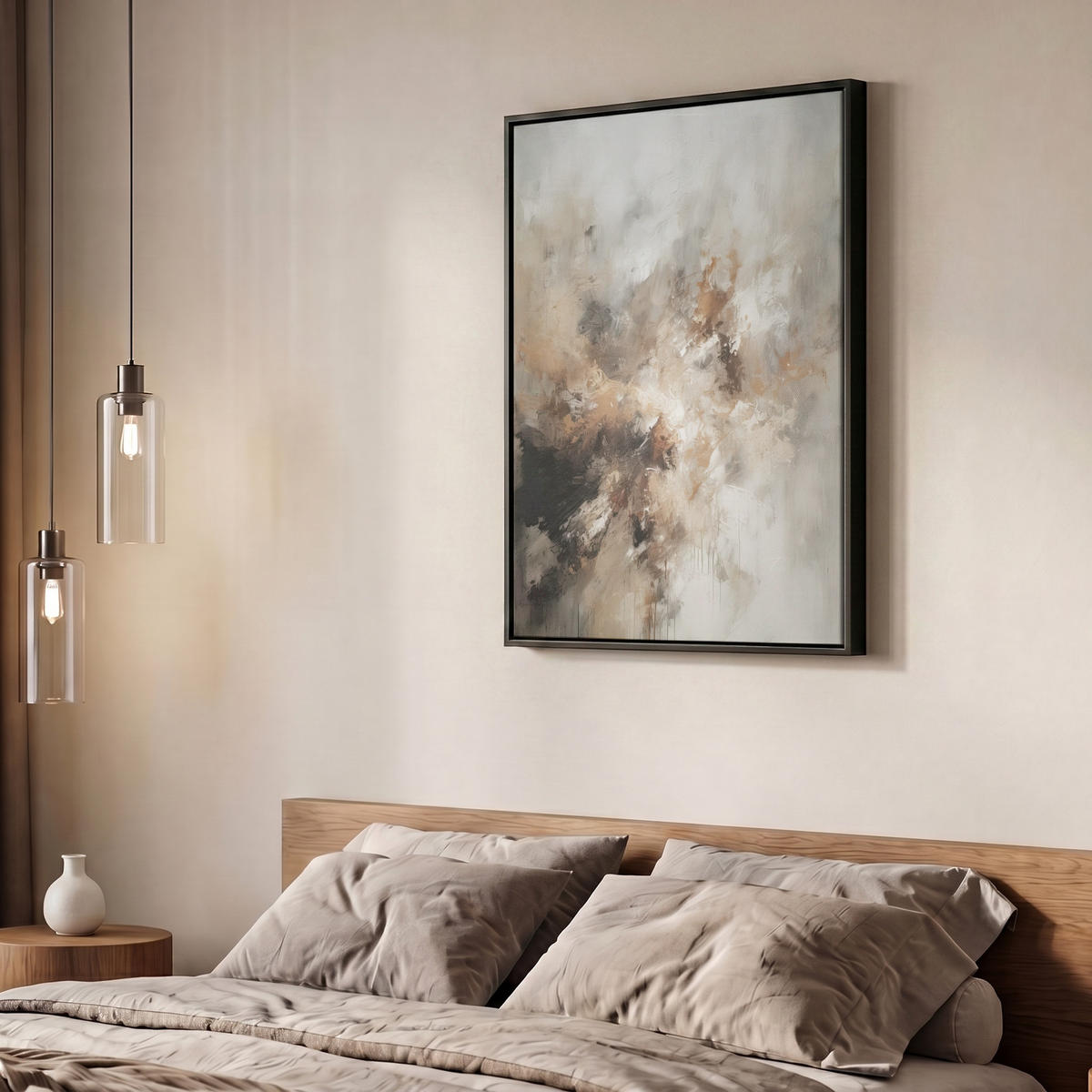LEINWAND Bilder mit Rahmen - Farbe - Abstrakt - Beige - Kunst - 60x80 - Greige, Textil (60/80cm) - MuchoWow