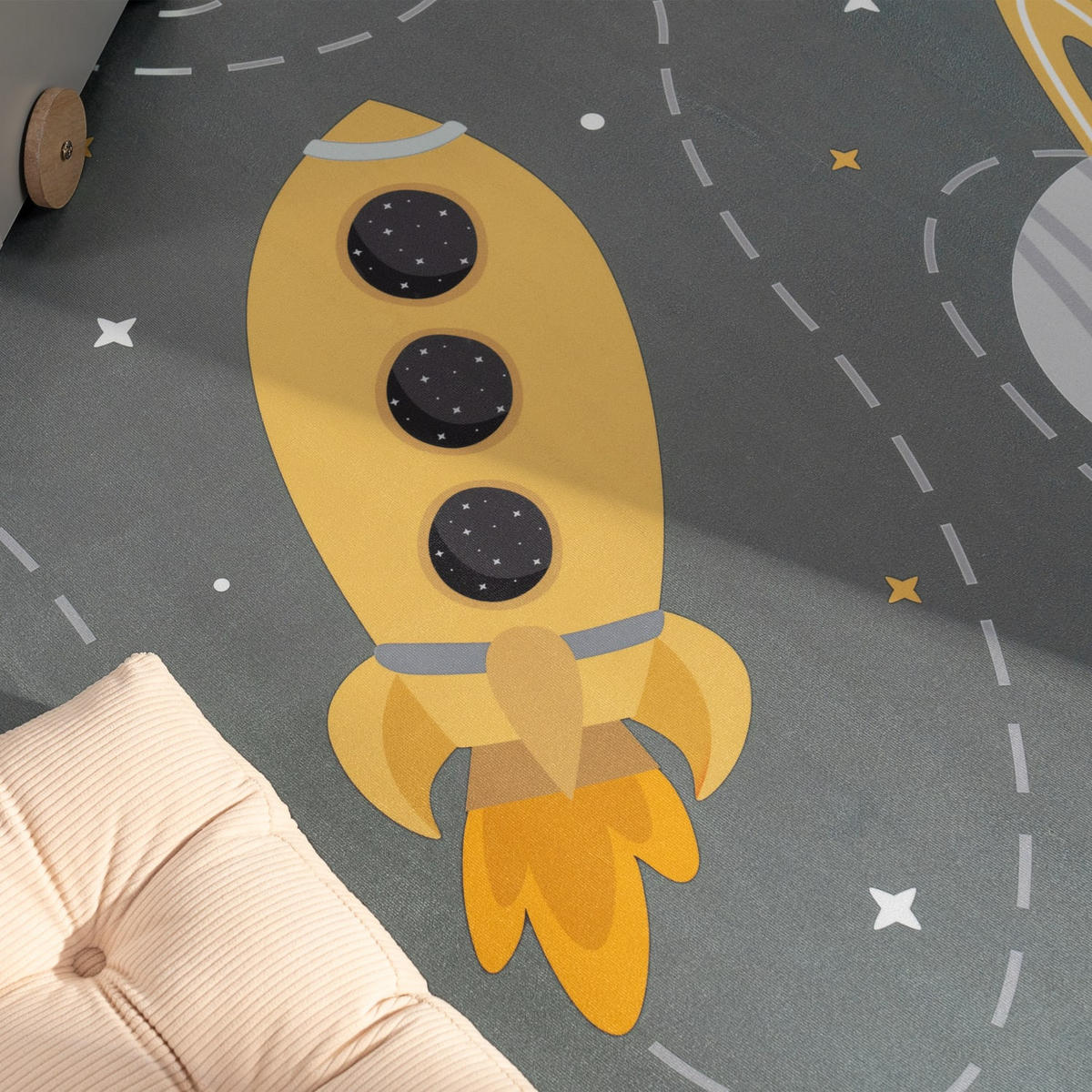 KINDERTEPPICH Waschbar, mit Raketen-Motiv, Grau, 200 x 200 cm - Grau, Textil (200/200cm) - KADIMA DESIGN