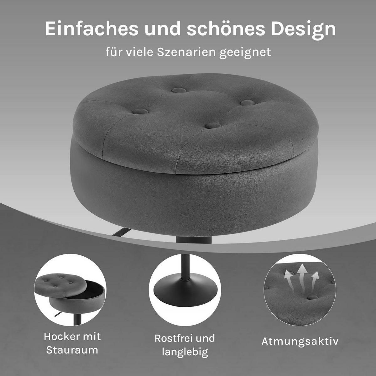 BARHOCKER 4er Set, drehbar, Samt, Dunkelgrau - Dunkelgrau/Schwarz, Textil/Metall (39/60.5/39cm) - Woltu