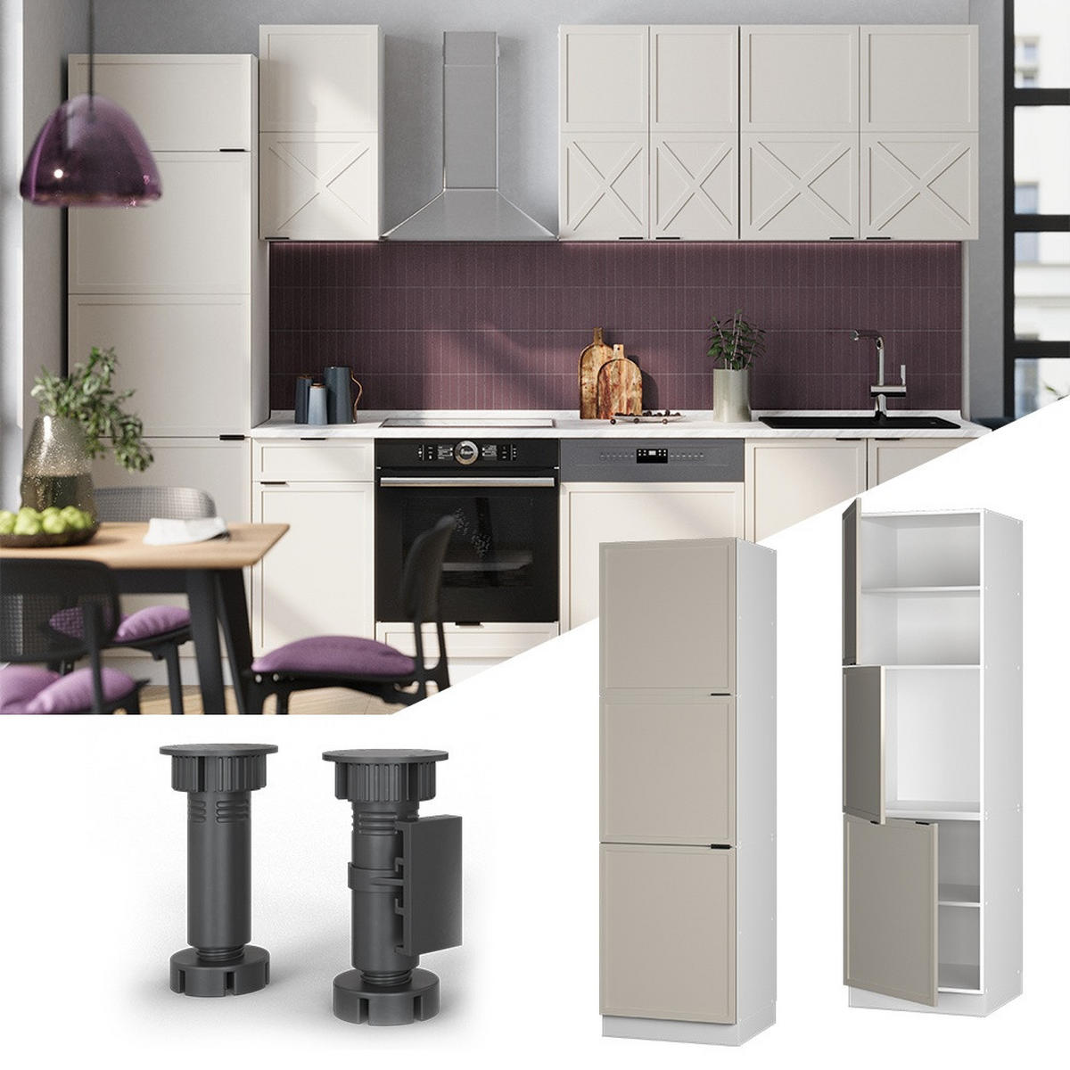 VISOKA OMARICA Fame-Line, Sivo-belostna/Bela, 60 cm - siva/bela, leseni material (60/206.8/58.1cm) - Vicco