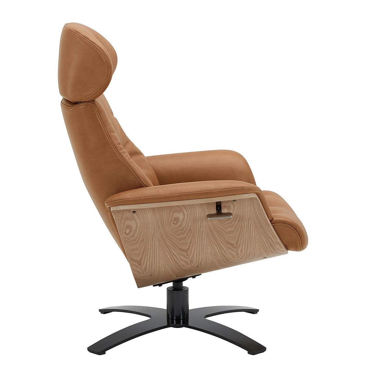 RELAXSESSEL - Echtleder - Cognac/Schwarz, Leder/Metall (79/100/84cm) - home24