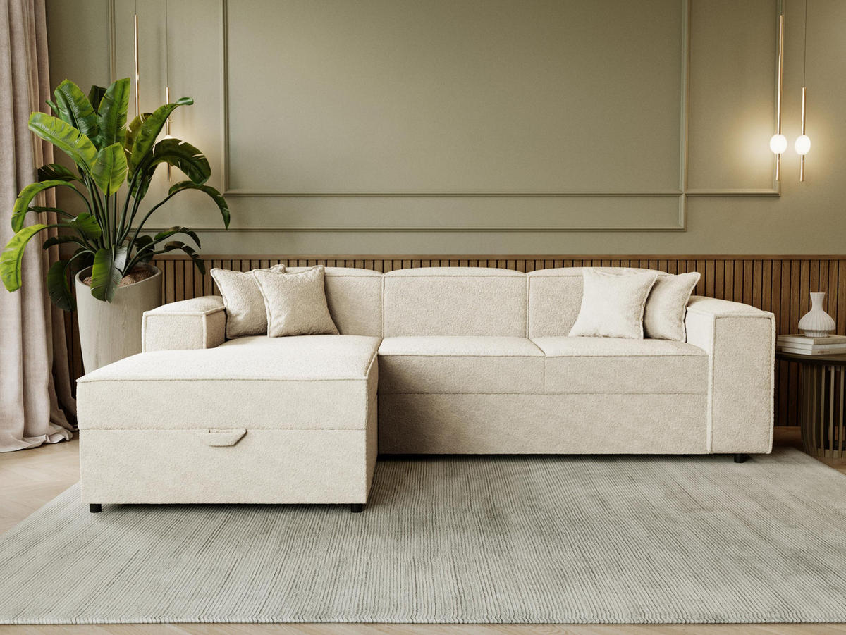ECKSOFA Santos L, Seite: Links - Schwarz/Naturfarben, Holzwerkstoff/Kunststoff (253/166cm) - MIRJAN24
