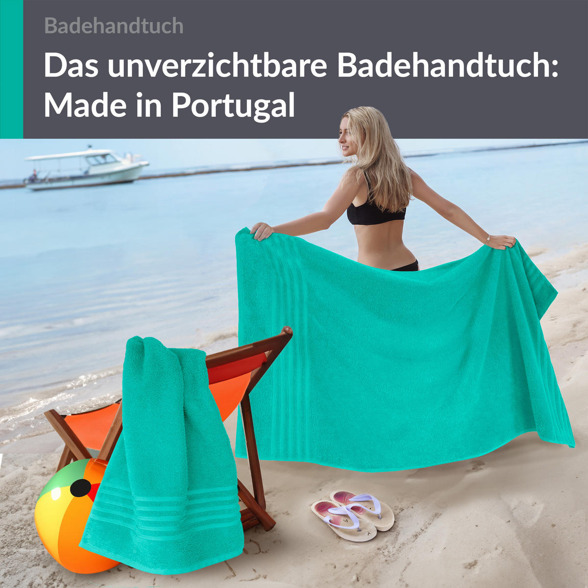BADETUCH London Meeres Türkis 2er Set 100x150 - Hellgrün, Textil (100/150cm) - Lashuma