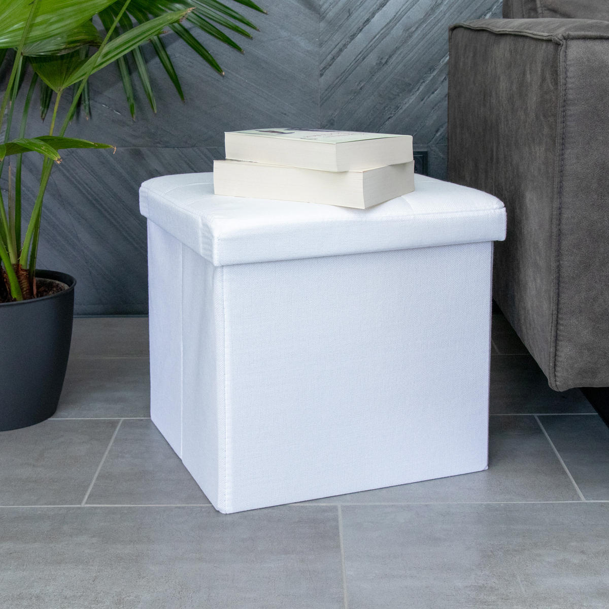 SITZHOCKER Faltbar mit Stauraum 38/38/38 cm (Weiß) - Weiß, Textil (38/38/38cm) - Intirilife