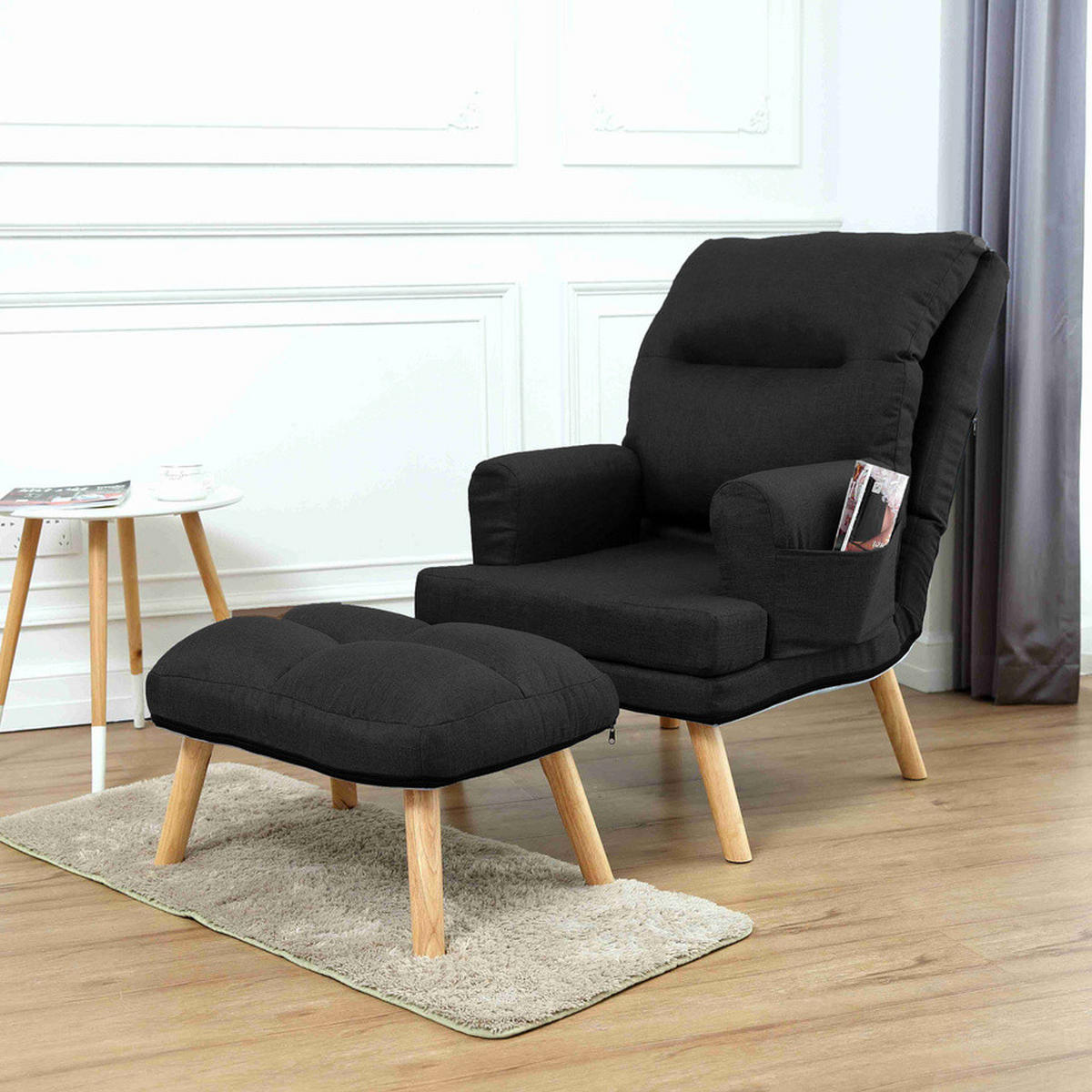 SESSEL Memo mit Fußhocker Rückenlehne 5-stufig einstellbar, schwarz - Schwarz, Kunststoff (107/95/66cm) - Margaret Hadas24