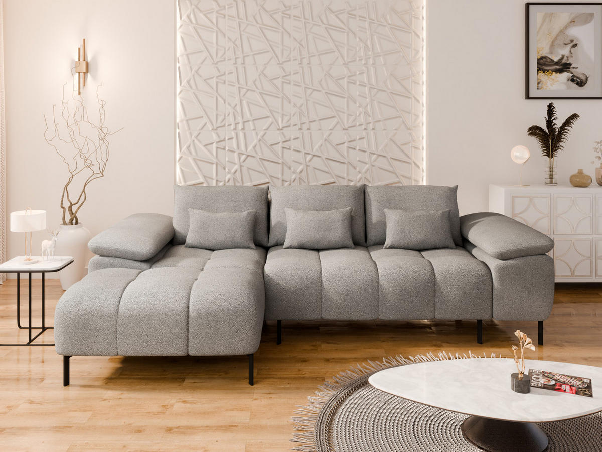 ECKSCHLAFSOFA 4-Sitzer DOLUS – Modernes Ecksofa mit Schlaffunktion Links montierbar , Grau - Grau, Holz (141/277cm) - Panda Möbel