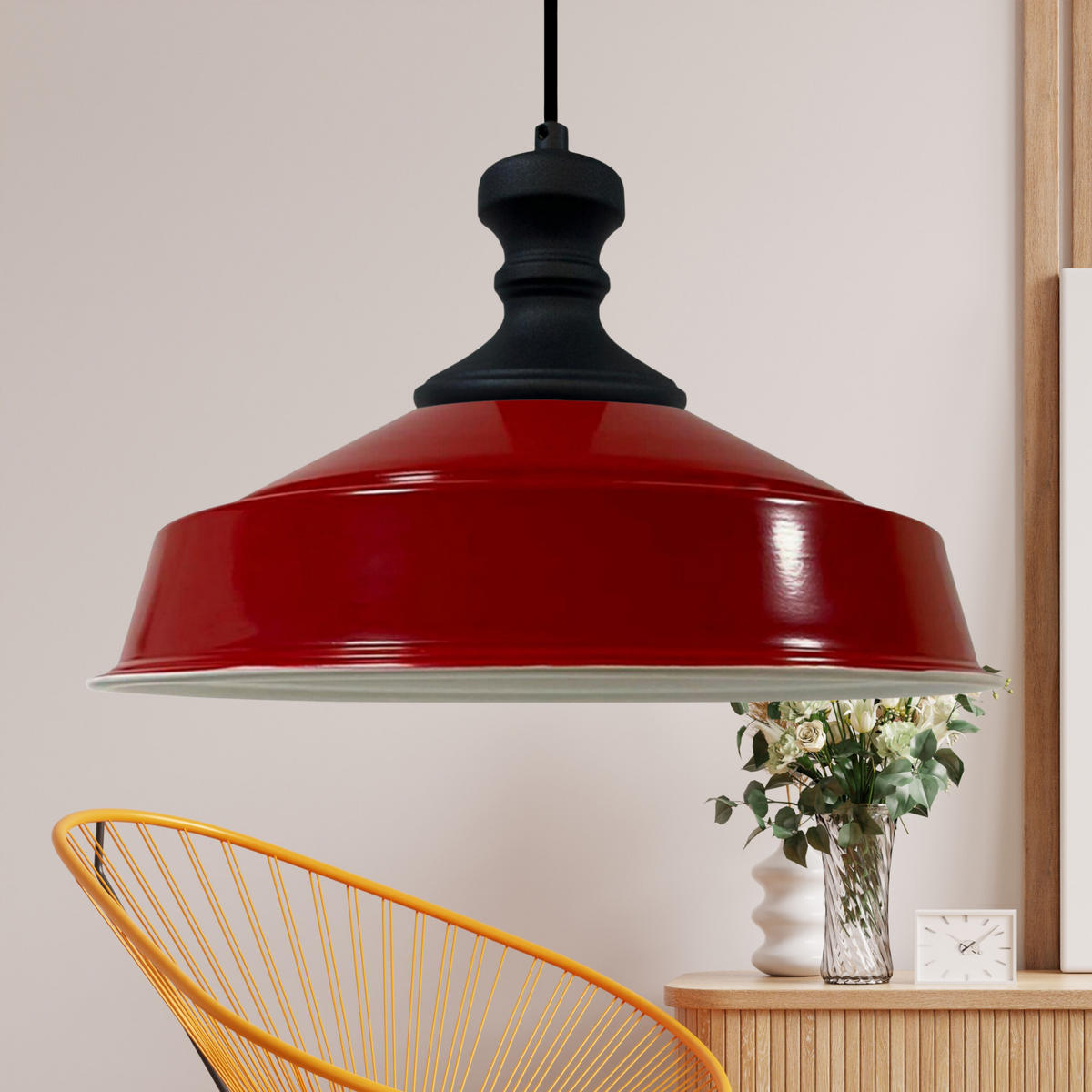 PENDELLEUCHTE Asletl Schwarz-Knob 41/28 cm - Rot/Schwarz, Metall (41/28cm) - Bamyum
