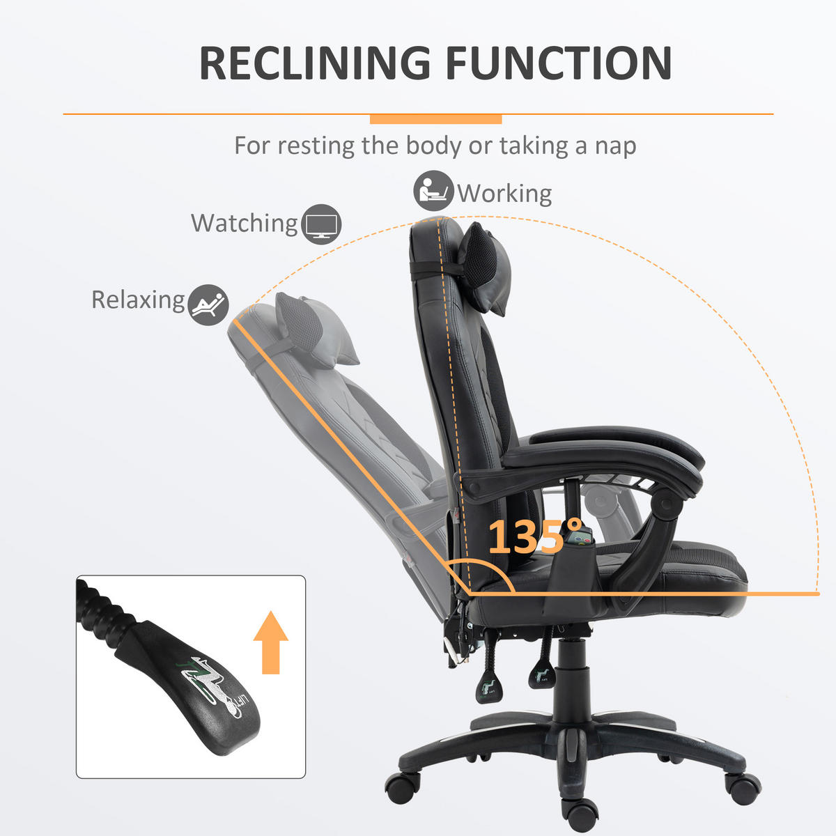BÜROSTUHL Massagesessel, Schwarz - Schwarz, Leder (69/117/68cm) - HOMCOM