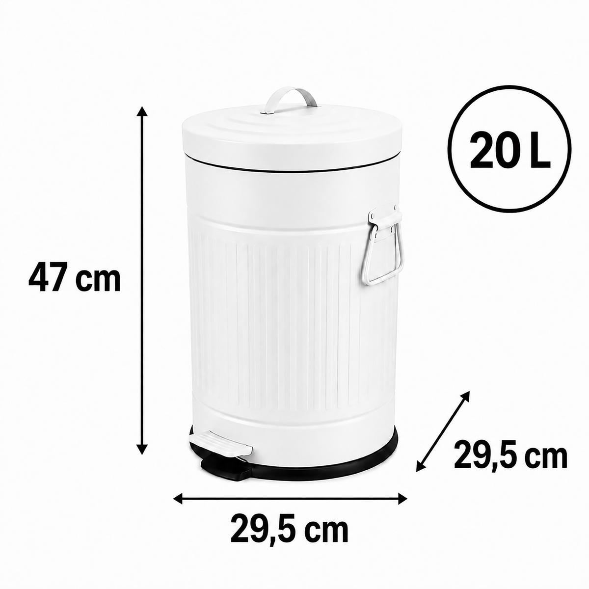 MÜLLEIMER Weiß Tretpedal Soft Close Metall 20 l - Weiß, Kunststoff/Metall (29.5/47/29.5cm) - Relaxdays