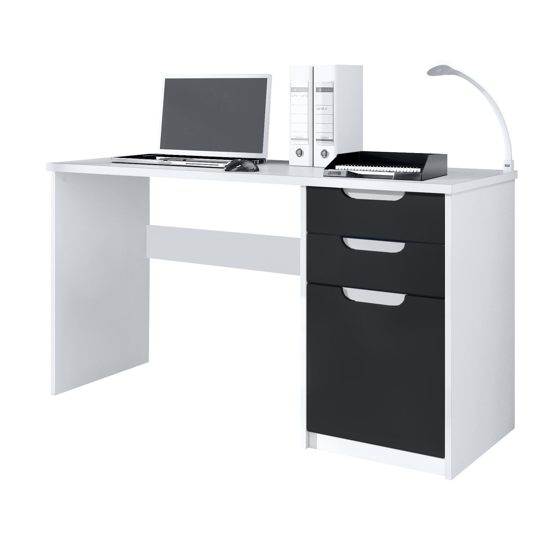 SCHREIBTISCH Logan Fronten in Schwarz matt - Schwarz, Holzwerkstoff (60/129/76cm) - Vladon