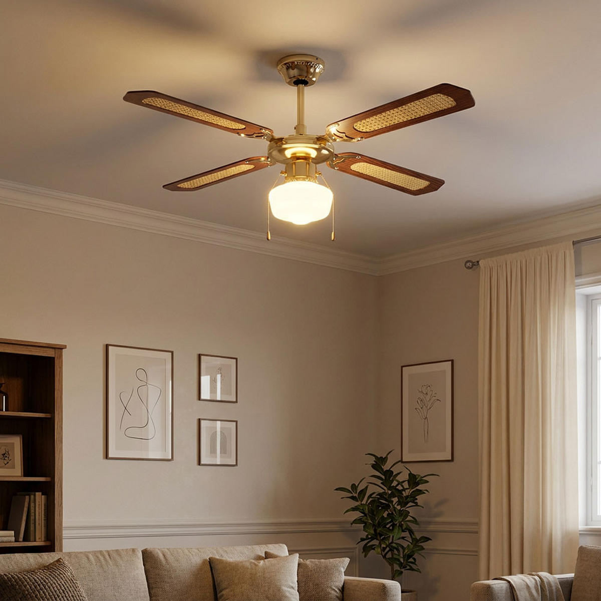 LED DECKENLEUCHTE Deckenventilator Braun Holzoptik - Braun, Holzwerkstoff (105/105/46cm)