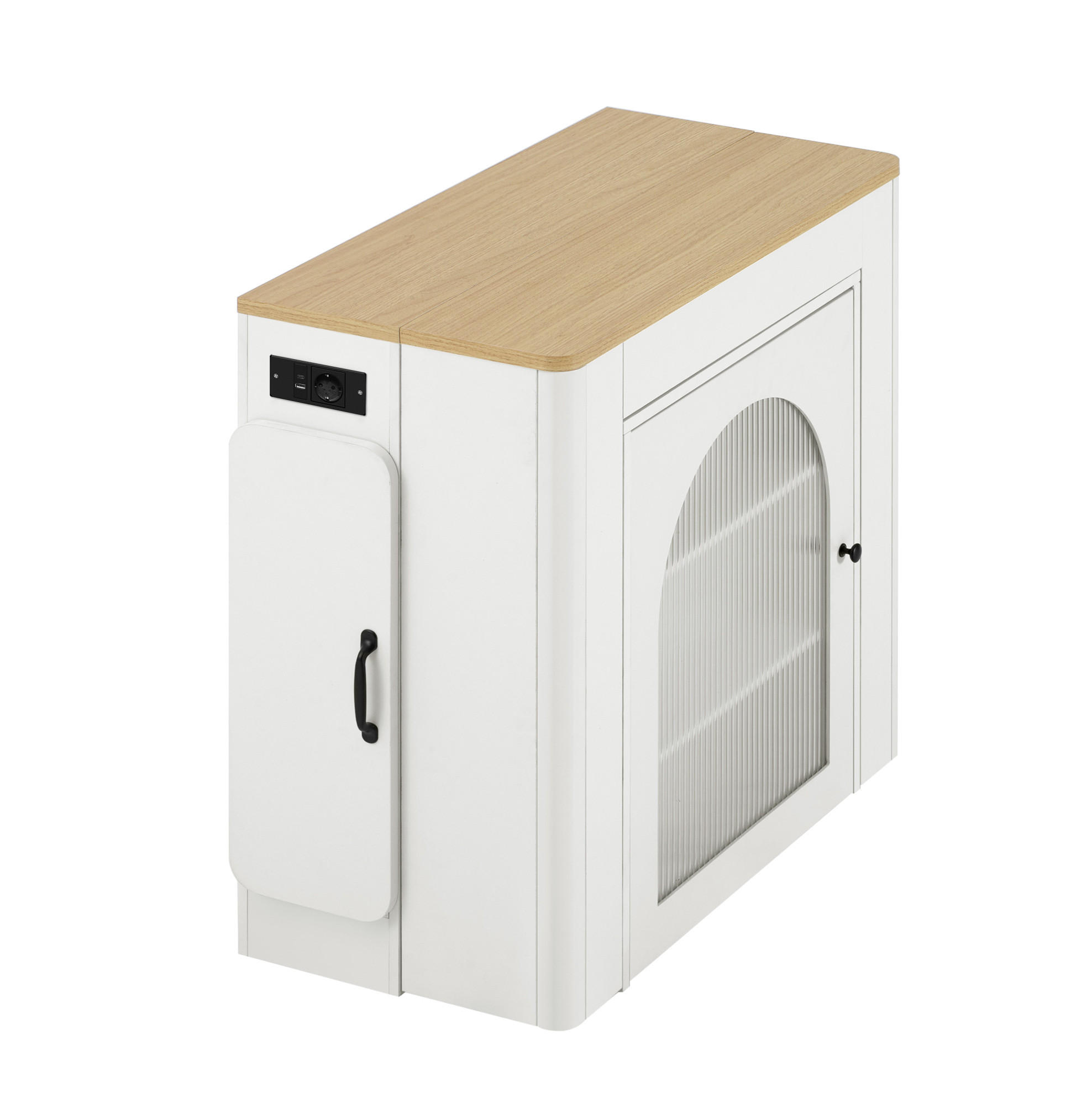 Redom KUCHYŇSKÝ ostrůvek 83/39,6-79,6-119,6-149,6/77 cm s výsuvnou deskou, LED osvětlením, USB/Type-C a úložným prostorem, Bílá/Přírodní