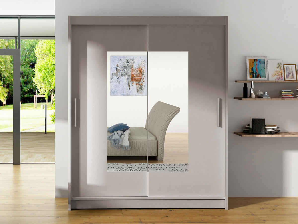 SCHWEBETÜRENSCHRANK Westa III - Kaschmir/Silberfarben, Holzwerkstoff/Metall (150/200/58cm) - MIRJAN24
