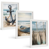 BILDER SET 3er Set - 40x60 cm Weißer Rahmen - Anker, Boot, Ruder, Strand - Weiß, Kunststoff (40/60cm) - TULUP